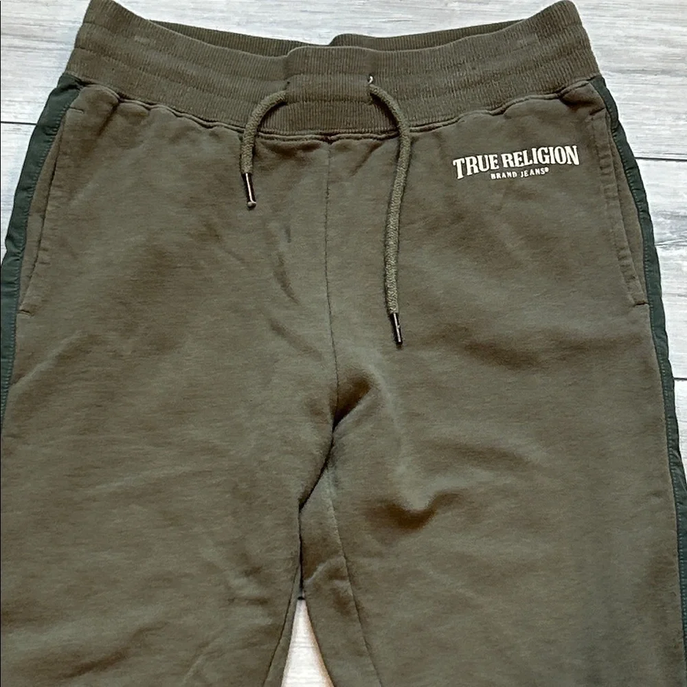 True Religion Panel drop crotch jogger sweats in green size small petite
